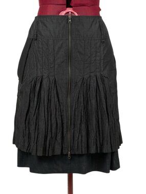 INFINITIF - Black Charcoal micro-pleating Zip Skirt Double-layered hem– Size 42